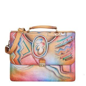 Women Hand-Painted Abstract Artwork Leather Briefcase Crossbody Bag – Laptop Bag